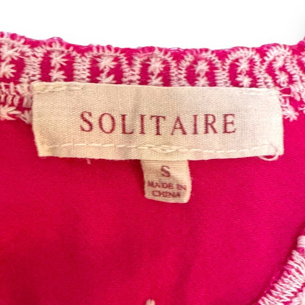 🍀Solitaire Embroidered Floral Bell Sleeve Peasant Boho Top Fuchsia Pink Womens S - Picture 10 of 11